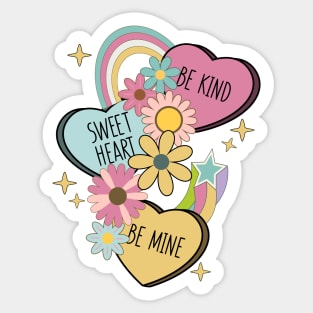 Retro Groovy Conversation Hearts - Be Kind Sweetheart Be Mine Sticker